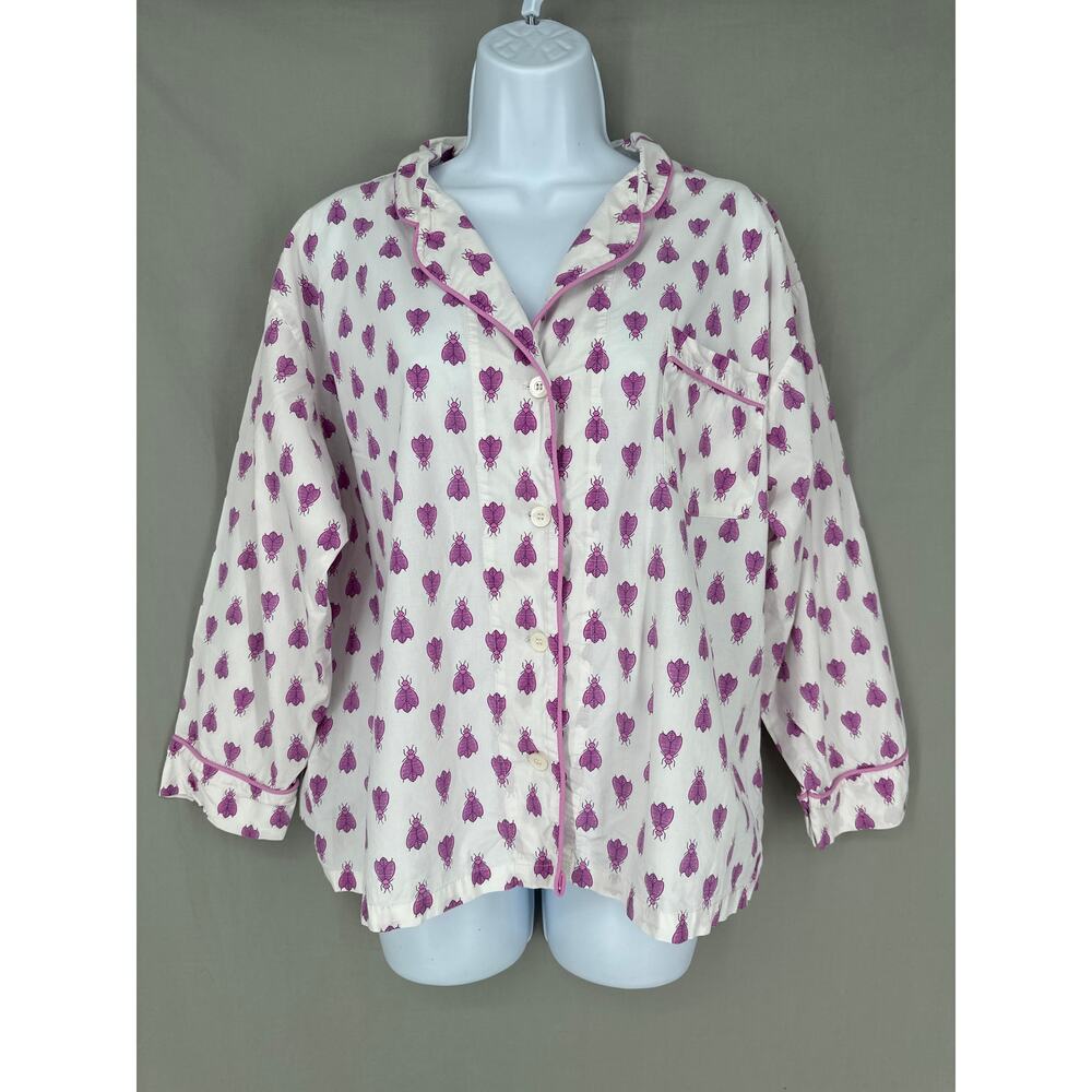 Marigot Top Womens Medium White Cotton Lorient Print Violet Bee Sleep Pajama
